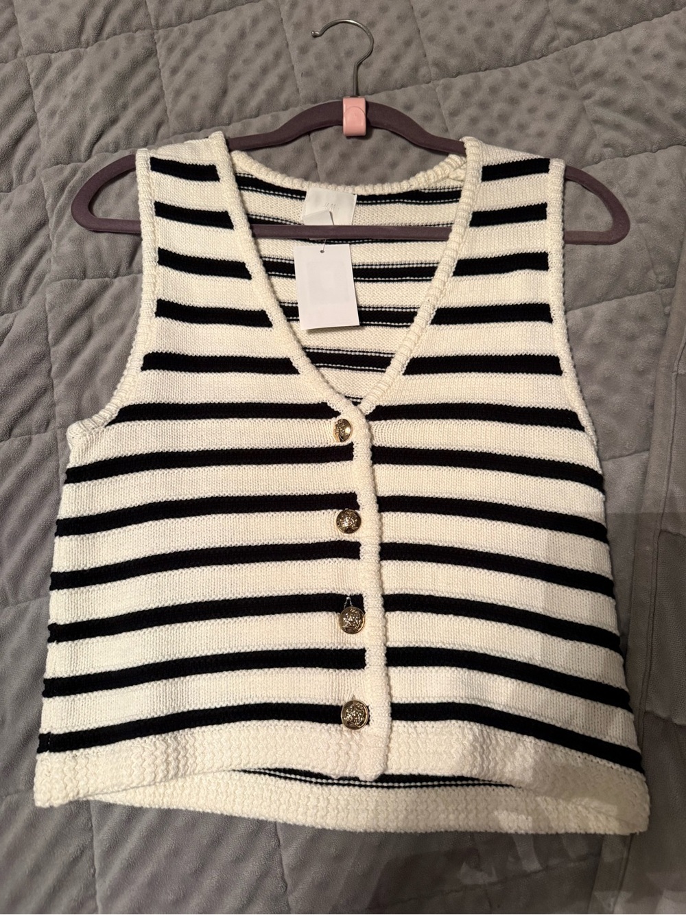 Striped Knit Button Front Tank - Black & White